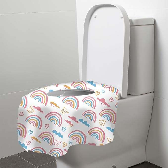 60 Pack Toilet Seat Covers Disposable, Extra Large Waterproof Toilet Cover for Toddlers & Adults, Individually Wrapped Travel Essential Portable Potty Training in Public Restrooms, Trip - Rainbow