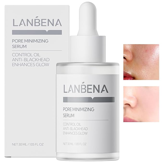 LANBENA Pore Minimizing Serum, Pore Minimizer & Reducer for Face, Shrinking, Oil Control Firming, Tightening Pores, Pore Moisture after Blackhead Remover, 30ml