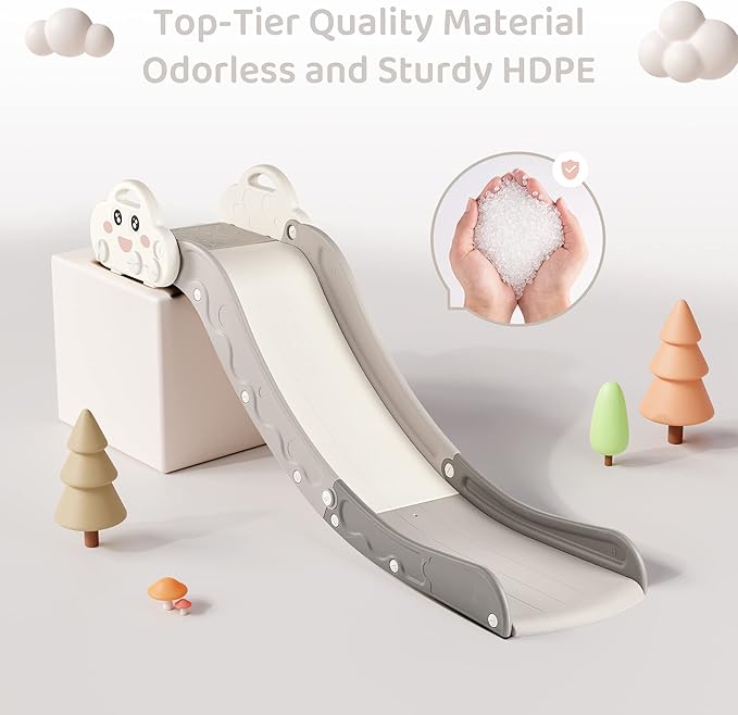 Indoor Kids Baby Couch Slide for Toddler 1-3, Sofa Slide Add-on Attachment for Bed Nugget Playgrounds, with Secure Base Guardrail, Gentle Slope Extended Buffer Zone, Fun Cute Cloud Design, White