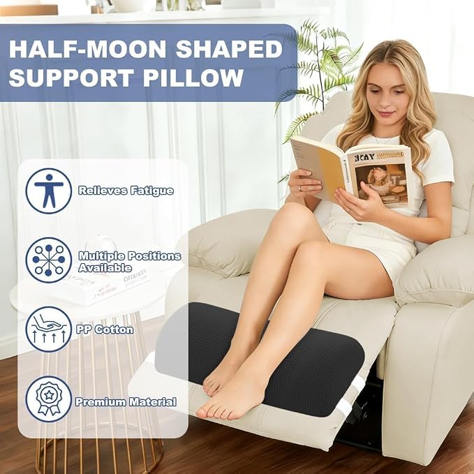 Half Moon Bolster Pillow with Straps, Knee Pillow for Back Sleeping, Under Knee Pillow for Sleeping, Relieves Pain in Legs and Knees, Machine Washable Cover, 24" X 10" X 4", Black