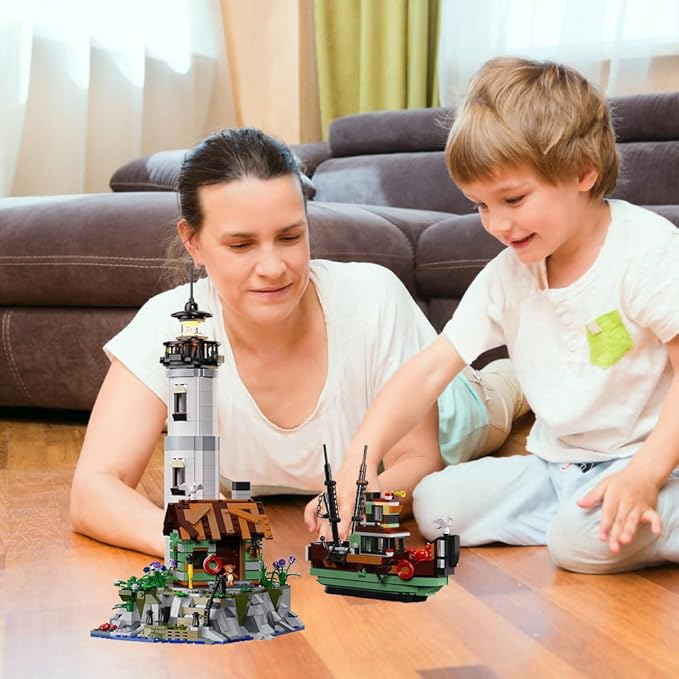 Lighthouse Building Block Adults Sets with Lighting, The Island Lighthouse Modular Architecture Construction Building Model Set Present for, (1480 Pcs)