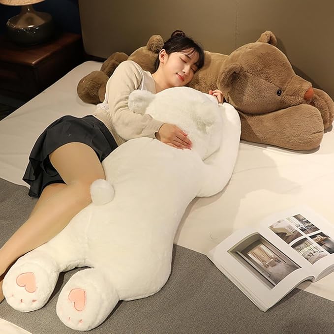 Giant Weighted Bear Stuffed Animals, 40" White Bear Plush Throw Pillow Super Cute Kawaii Plushie Polar Bear Hugging Toys Gifts for Boys Girls Adults, 100cm, White