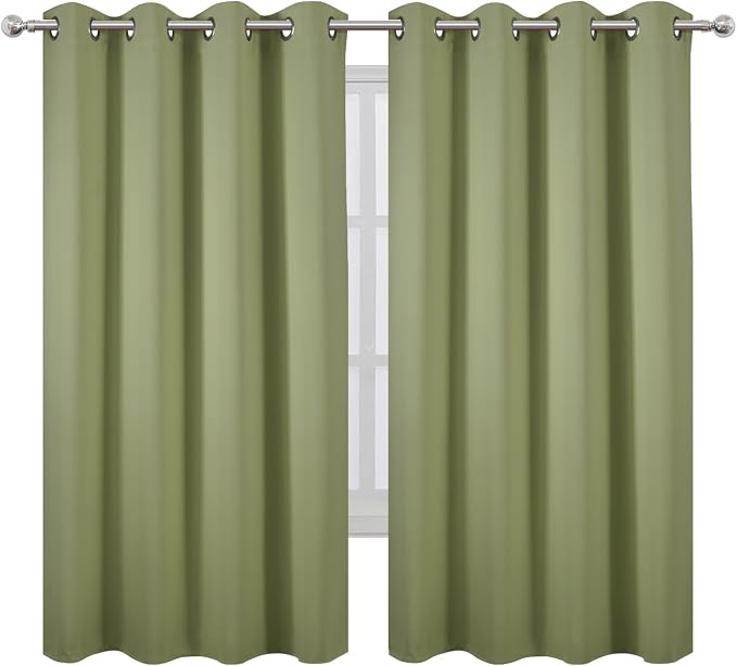 LEMOMO Sage Green Blackout Curtains 66 x 63 Inch Length/Set of 2 Curtain Panels/Thermal Insulated Room Darkening Blackout Curtains for Bedroom