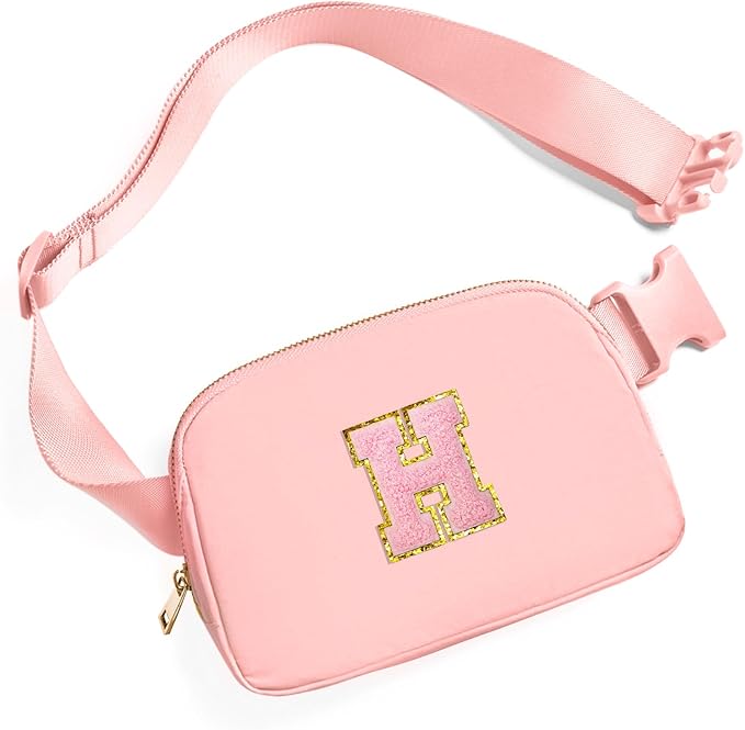 Gitus Customizable Belt Bag Fanny Pack for Girls Age 6-8 & 8-10 with Initial - Trendy Teen Girl Gift (Light Pink-H)