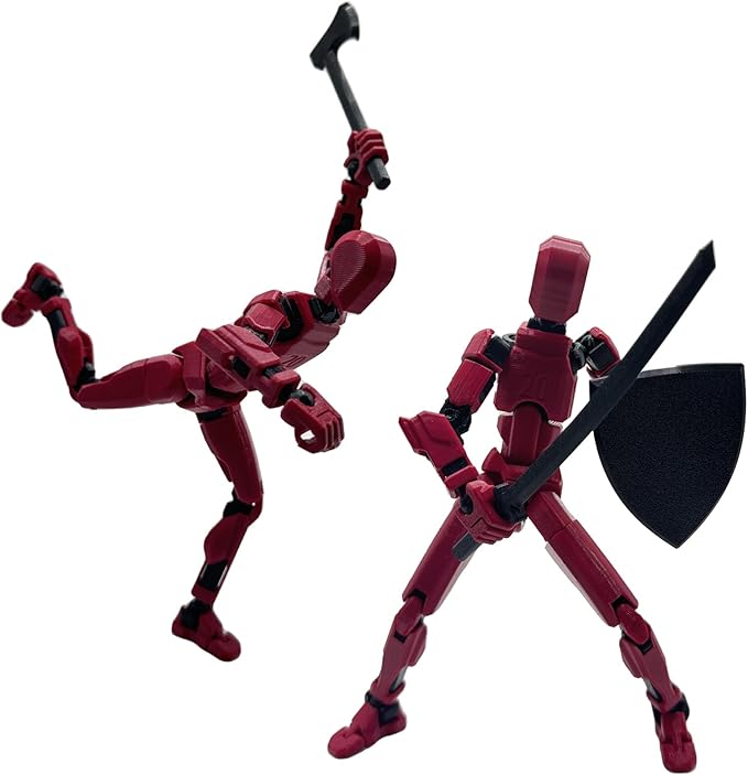 3D Printed Enlarge Body Size 8.1-inch Action Figure Dummy20, Full Body Mechanical Movable Toy, Multiple Accessories, Desk Decoration (Bracket, 3 HandsType, Weapons, Armour) (Red)