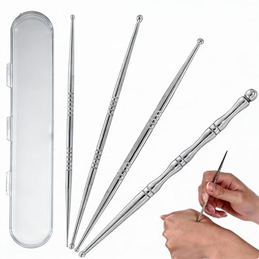 4Pcs Stainless Steel Acupuncture Pen Set with 8 Different Sized Heads for TMJ Pain Relief and Muscle Knot Release, Facial Reflexology Self Care Tools, Portable Dual Head Manual Massage Sticks