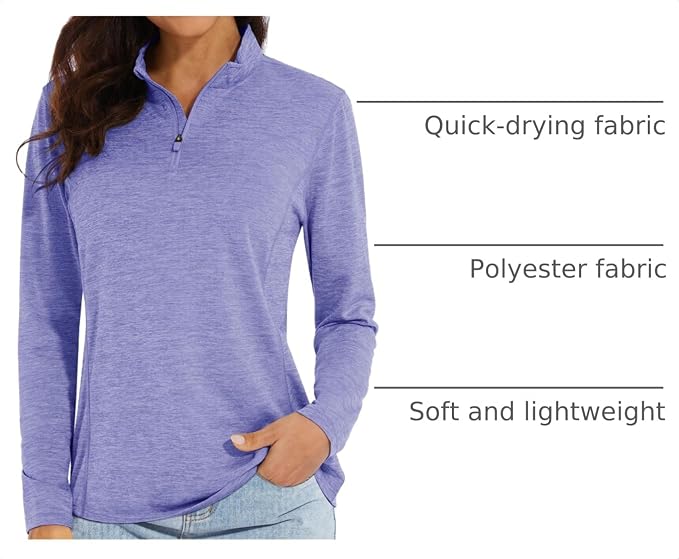 MAGCOMSEN Women's UPF 50+ Sun Shirts Long Sleeve 1/4 Zip Pullover Quick Dry Workout Hiking Tops Running Athletic Shirts