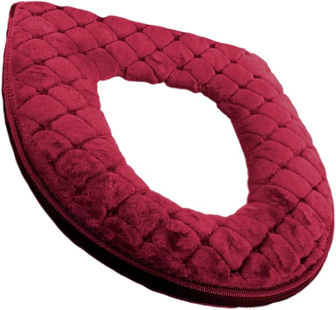 Toilet Seat Cover, Toilet Seat Cushion Warmer Washable Cover Pads with Zipper, Red