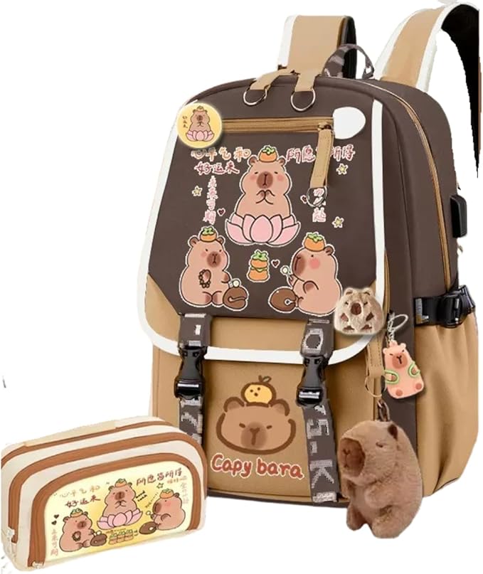Kapibara Capybara Cartoon Backpack Large Capacity Waterproof Kapibara stuff kawaii backpack with pins and Accessories (pattern 10)