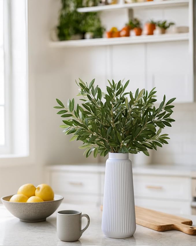 White Ceramic Vase, 8 Inch Conical Flower Vase with Narrow Mouth for Pampas Grass, Modern Tapered Decorative Vase for Home Decor, Living Room Table, Shelf
