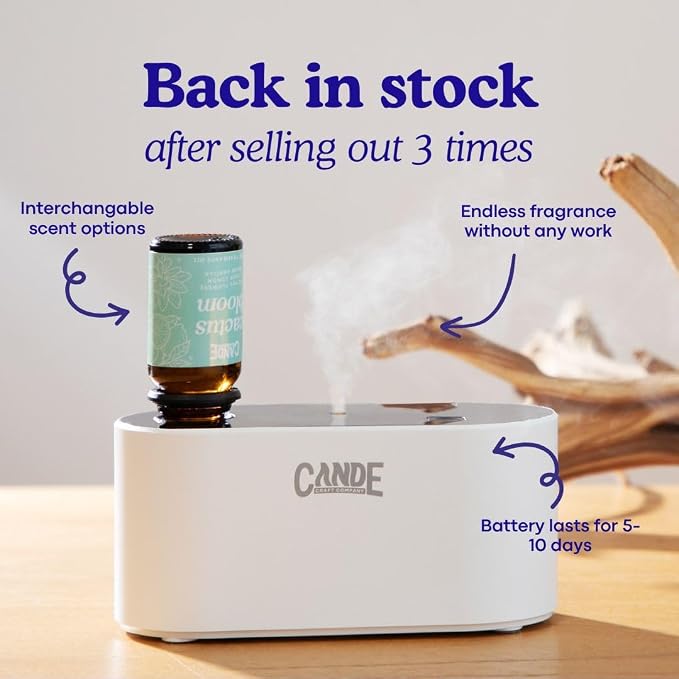 CE CRAFT Waterless Travel Diffuser Gift Set - Rechargeable Diffuser for Aromatherapy - Includes 3 Fragrance Oils - Fragrance Dispenser for Office and Home - Bakery, Black