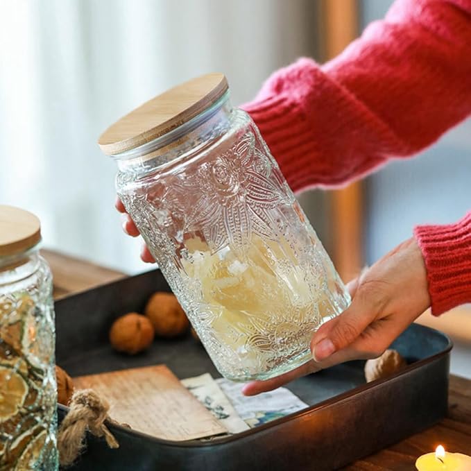 Vintage Airtight Glass Jar, 34oz Candy Jar with Lid | Coffee Canister, Decorative Mason Jar, Glass Food Storage Container for Coffee, Tea, Candy, Cookie, Sugar, Cute Jar