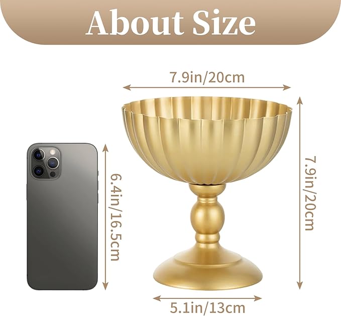 Sziqiqi Gold Urn Vase for Wedding, Tall Vases Centrepieces for Table, 10Pcs | 7.9in Compote Vase, Metal Flower Holder for Floral Arrangement, Pedestal Footed Bowl for Birthday, Party, Anniversary
