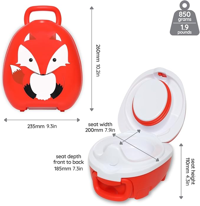 My Carry Potty - Fox Travel Potty, Award-Winning Portable Toddler Toilet Seat for Kids to Take Everywhere