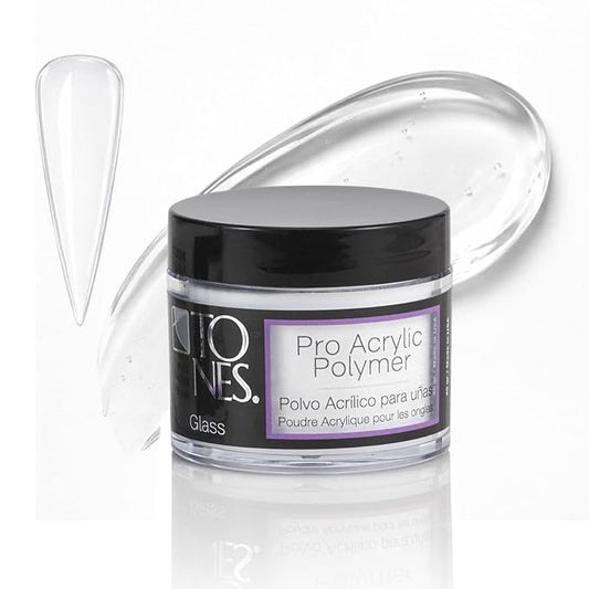 TONES Clear Acrylic Nail Powder – Glass (Crystal Clear) | Non-Yellowing Polymer for Extensions & 3D Nail Art | Professional Sculpting | MMA-Free | Made in USA (1.5 oz)