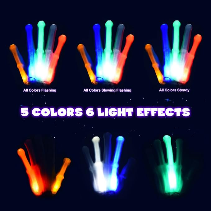 Cool Toys LED Gloves,Fun Toys for Kids Age 3-5 6-8 8-12 with 6 Flash Mode,Light Up Toy for Halloween Christmas Birthday Party