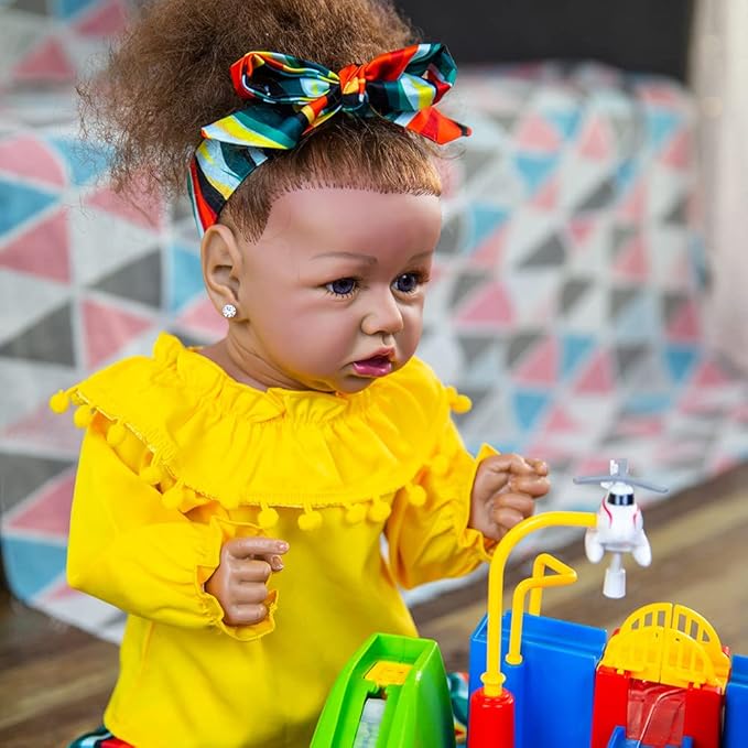 HOOMAI Lifelike Reborn Baby Dolls with Soft Body African American Realistic Girl Doll 22.8 Inch Best Birthday Gift Set