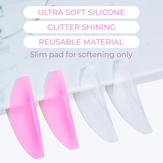 Flat Lash Lift Shields Glueless Ultra Thin Silicone Pads for Perming Lotion No.1, Lash Softening Shields for Easy Korean Eyelash Lift (Glitter White)