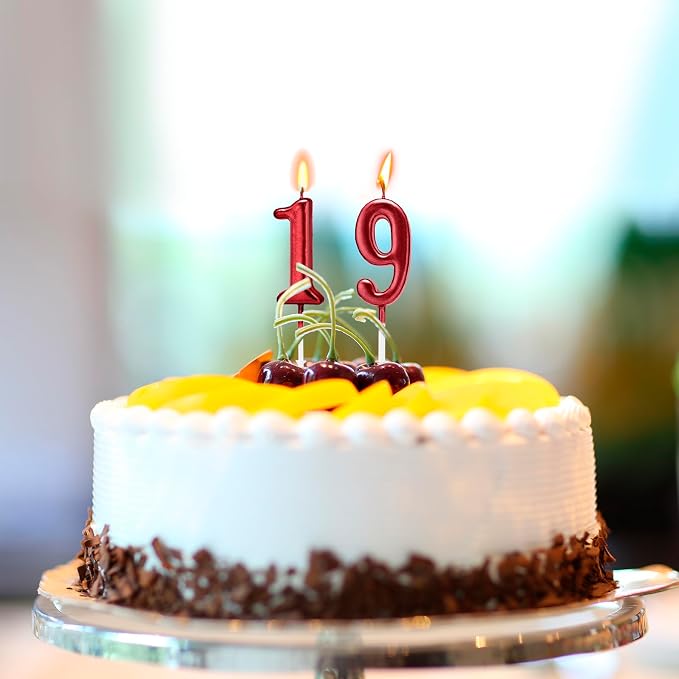 Beanlieve Red Numeral Birthday Candles - Cake Numeric Candles Number 0 1 2 3 4 5 6 7 8 9,Used for Cake Decoration on Birthday Parties and Wedding Anniversary Celebrations(10 Pieces)