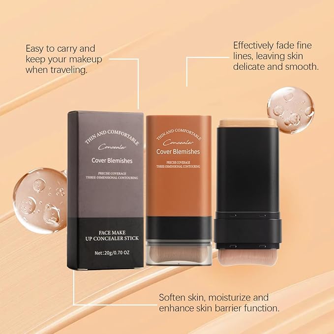 Flawless Hydrating Face Foundation Stick, Korean Lightweight Full-Coverage Cream-to-Matte Multi-Use Makeup for Dark Circles & Blemishes, Long-Wear Cream Stick with Brush, All Skin Types (01#Ivory)