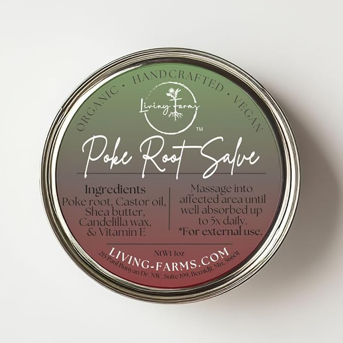 Poke Root & Castor Oil Salve -1oz- Cysts, Boils, Fibroids, Swollen Lymph Nodes, Breast & Joint - Vegan Lymphatic Support Massage Balm - Natural Deep Tissue Ointment - Handmade in The USA