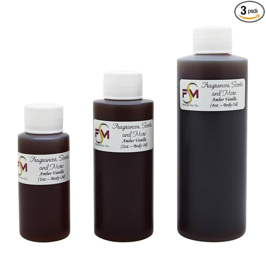 Amber Vanilla Perfume/Body Oil - 3 Bottles 0.33 Fl Oz Glass Roll On (10ml)