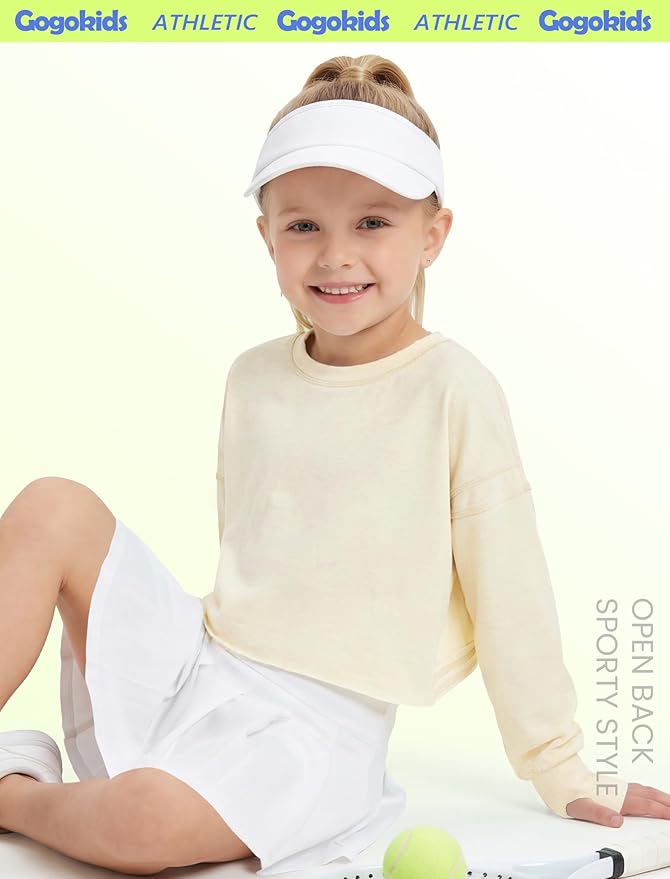 Gogokids Girls Shirts Long Sleeve Athletic Shirts Open Back Tops Active Sports Tshirts Yoga Workout Crop Tees 5-14 Years