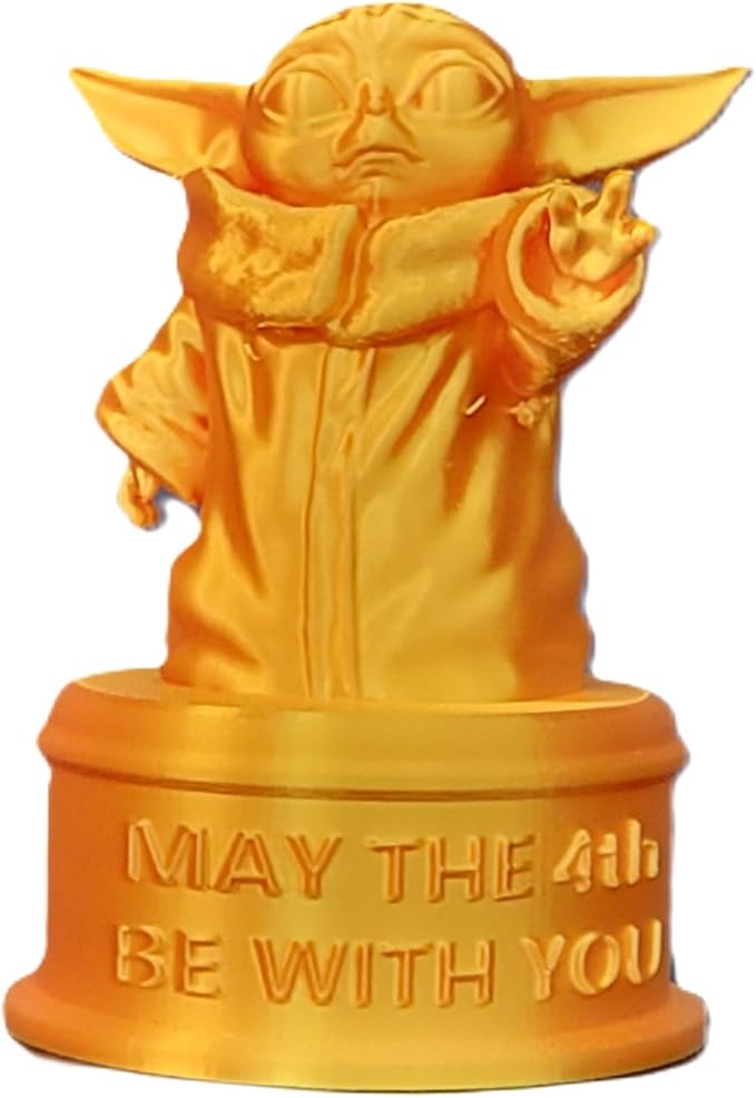 Znet3D Baby Yoda Grogu ‘May The 4TH Be with You’ Trophy - 4.5 Inch Multi-Color - Perfect Award or Gift (Silk Gold)