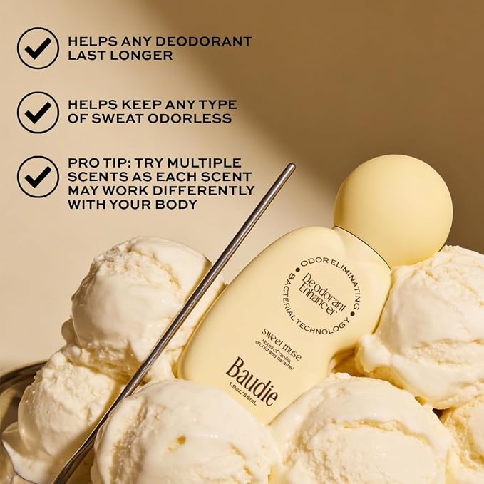 Baudie Deodorant Enhancer® Probiotic Underarm Toner - Sweet Muse - Patented Pre-Deodorant Spray That Helps Deodorants Last Longer and Helps Sweat Stay Odorless - Spray, Wipe, Apply