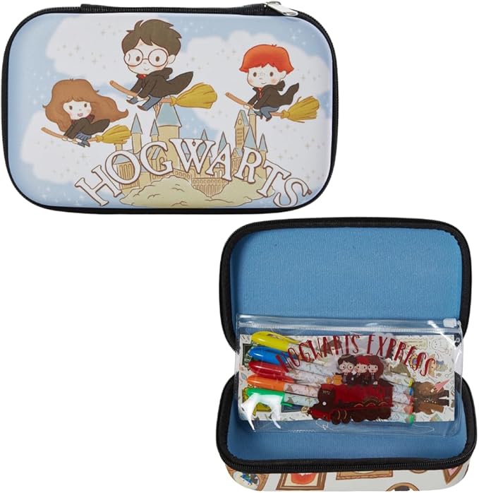 Innovative Designs Harry Potter Hogwarts Pencil Case Set with Stickers and Gel Pens for Kids, Molded with Zip Closure