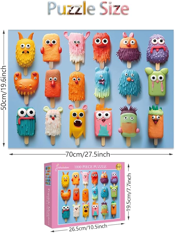 1000 Pieces Jigsaw Puzzles for Adults and Teens and Family Happy Game Time Animal Cute Funny Puzzle (Popsicle Monsters)