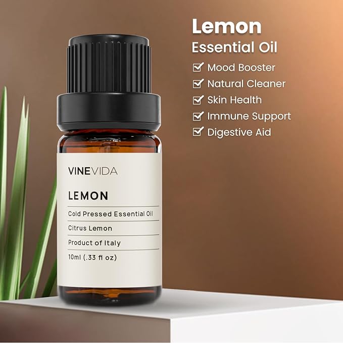 VINEVIDA Lemon Essential Oil 10 mL - Undiluted for Candle Making, Soap Making, DIY Candle Scents