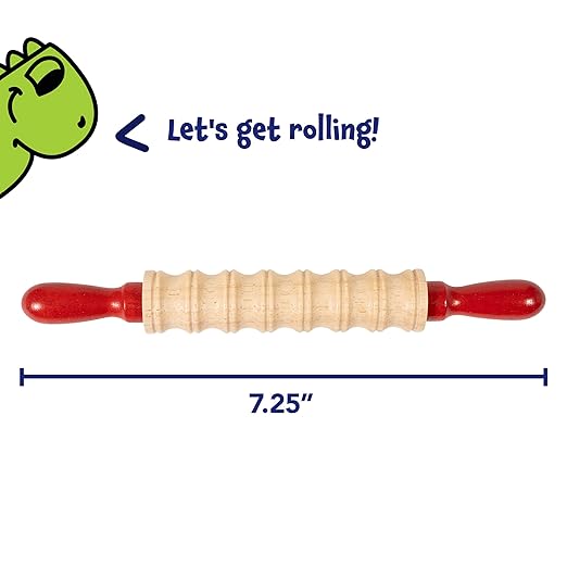Ready 2 Learn Mini Textured Wooden Rolling Pins | Set of 6 | 7.25 inches | Turning Handles | Rollers for Kids' Dough, Crafts, Imaginative Play