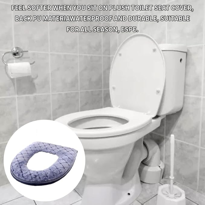 Toilet Seat Cover, Toilet Seat Cushion Warmer Washable Cover Pads with Zipper, Grey