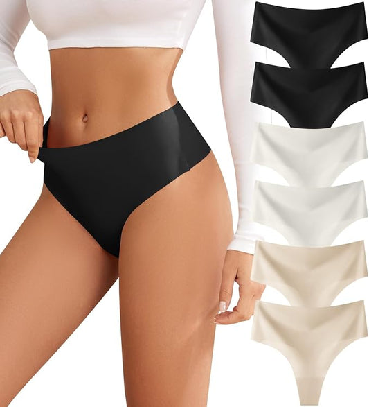 oshkang Thongs for Womens High Waisted Seamless for Women Underwear Sexy Breathable Panties 6 Pack