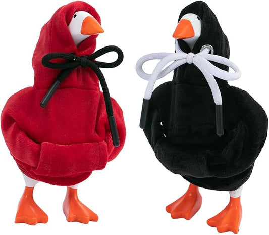 2 Pcs Desk Goose Outfits 7 Inches, Mini Desk Goose Clothes Hoodies 7 Inch Porch Goose Costume Desk Goose Accessories for Magnetic Goose Statue Table Decor (Red & Black)