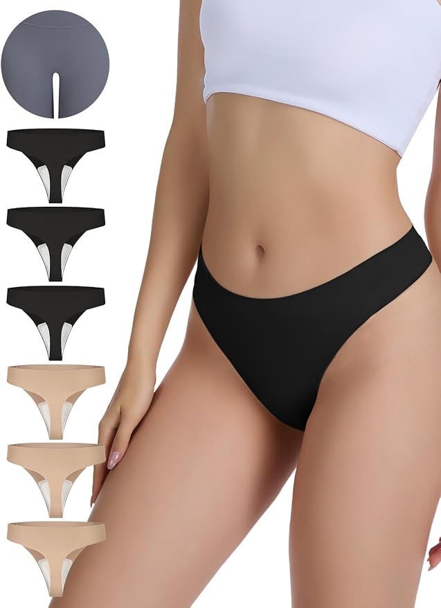 Camel Toe Thongs for Women 6 Pack Seamless No Show Concealer Thongs Invisible Cameltoe Proof Workout Underwear