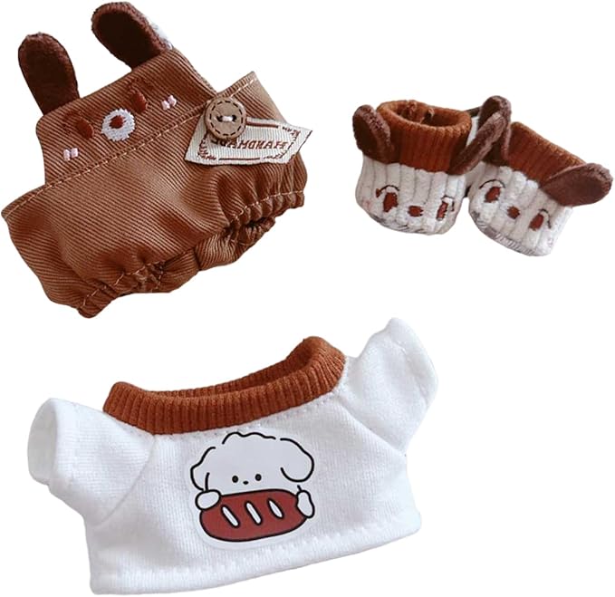 CALEMBOU Plush Doll Clothes ,Cute Stuffed Animal Clothes for Kimmon Mimon, 6 Inches Puppy Suit 3-Piece Set Soft Stuffed Plush Toy Dress Up Accessories