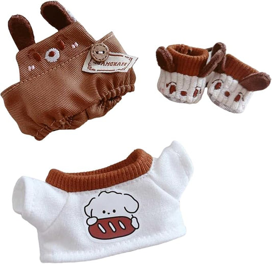 CALEMBOU Plush Doll Clothes ,Cute Stuffed Animal Clothes for Kimmon Mimon, 6 Inches Puppy Suit 3-Piece Set Soft Stuffed Plush Toy Dress Up Accessories