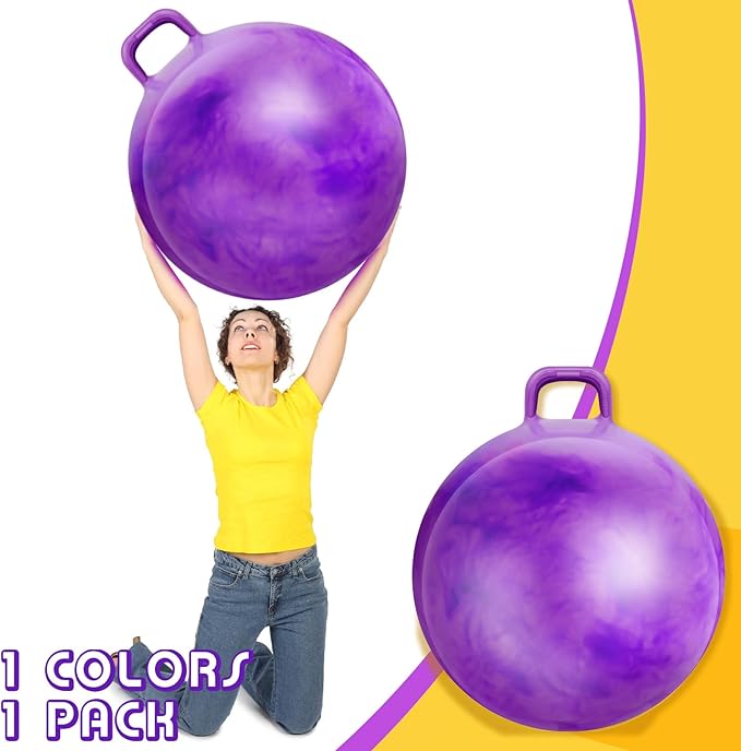 Lewtemi Hopper Ball for Adults, 31 Inch Bouncing Ball Hippity with Handle Rubber Hop, Jumping Hopping Exercise with Air Pump for Outdoors Sports Games Exercise (Gradient Purple)