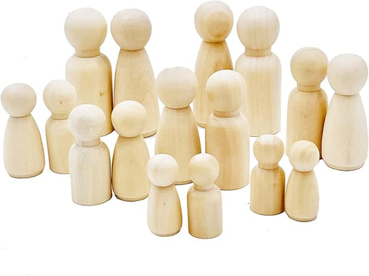 60pcs Peg Dolls Decorative Wooden Peg Doll Assorted Sizes Unfinishied Peg People Doll Bodies Wooden Figures for Painting Craft Art Projects Peg Game