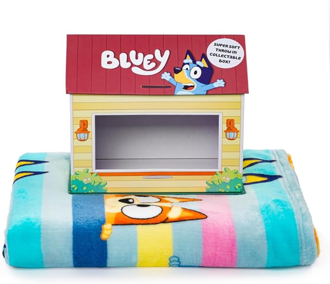 Jay Franco Bluey Throw Blanket with Gift Box - Throw Measures 46 x 60 Inches – Super Soft Special Edition Fleece Bedding