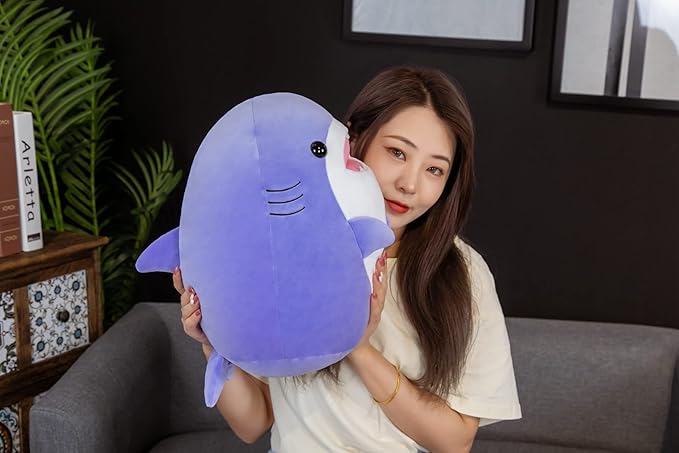 17 Inch Soft Purple Shark Plush Hugging Pillow - Cute Shark Stuffed Animal Plushie for Kids, Perfect for Birthdays, Valentine's, Christmas or Daily Use