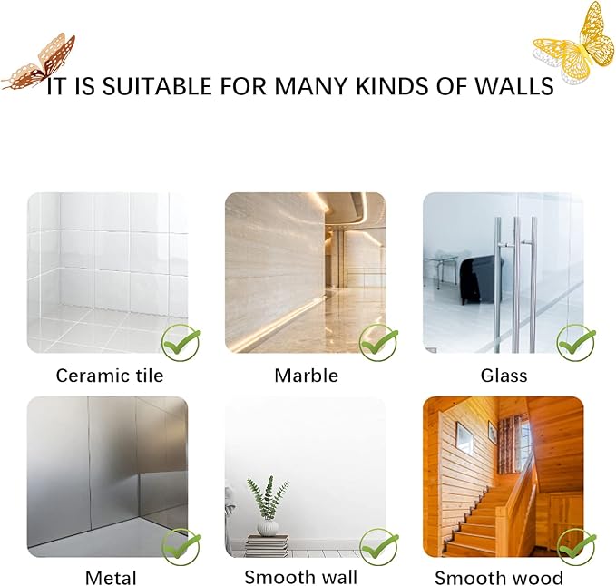 SAOROPEB 3D Butterfly Wall Decor, 48 Pcs 4 Styles 2 Color 3 Sizes, Removable Metallic Wall Sticker Room Mural Decals for Kids Bedroom Nursery Classroom Party Decoration (2 Color) | 4 Styles 2 Color 3 Sizes, Removable Metallic Wall Sticker Room Mural De...