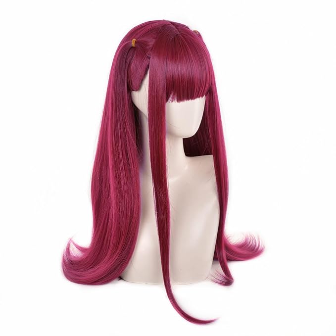 Anime Cosplay Wig Rose Red Long Straight Pigtails wig Halloween Party Costume Wigs