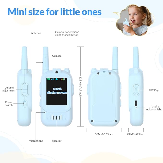 Mafiti Video Walkie Talkies for Kids 2 Pack Rechargeable Birthday Gift Toddler Toys for 3 4 5 6 7 8 Year Old Boys Girls 1000 Feets Long Range Indoor Outdoor Play(Blue+Blue)