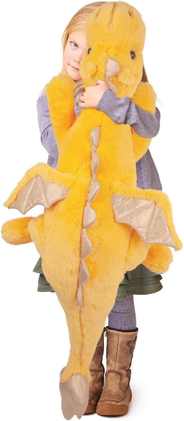 ARELUX Large 37in Cute Dragon Stuffed Animals Plush Toy Soft Yellow Pterosaur Plushie Giant Fuzzy Dinosaur Pillow Plushies with Wings Cuddly for Friends Family Member