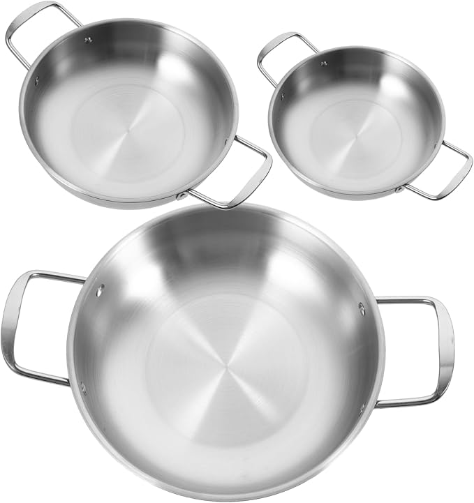3pcs Stainless Steel Soup Pot Set Heavy Duty Ramen Hot Pot for Cooking Korean Noodles Double Handles Induction Compatible for Home and College Use