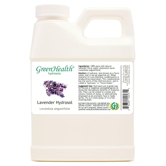 GreenHealth Hydrosol (Floral Water) - 16 fl oz Plastic Jug w/Cap - 100% Pure (NOT Oil) (Lavender)