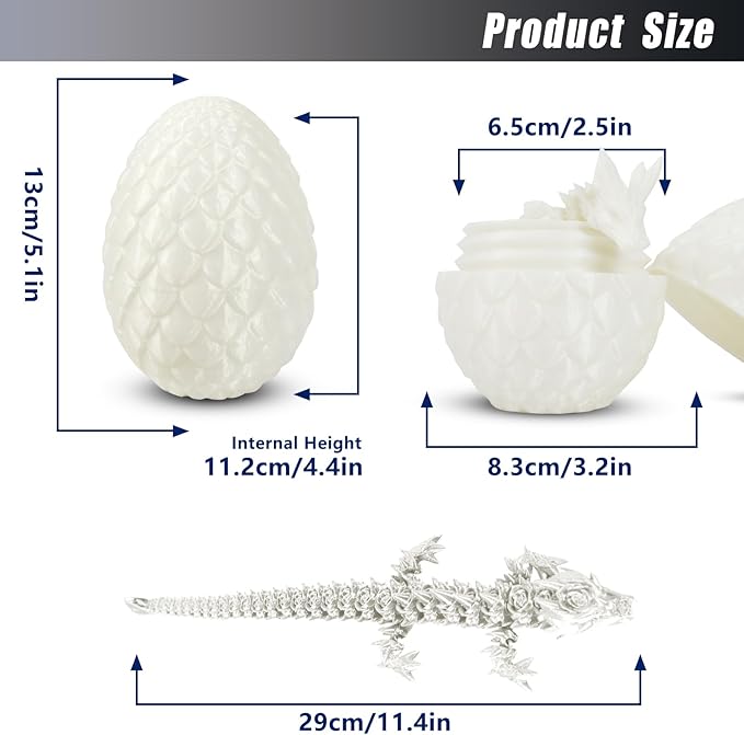 Pigmiss 3D Printed Dragon,3D Dragon Eggs with Dragon Inside,Dragon Fidget Toy for Adult,Full Articulated Dragon Crystal Dragon Easter Eggs Decoration for Gift (Luminous Color)